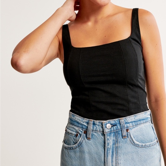 Abercrombie & Fitch Cotton-Blend Squareneck Corset in Black - Picture 1 of 3